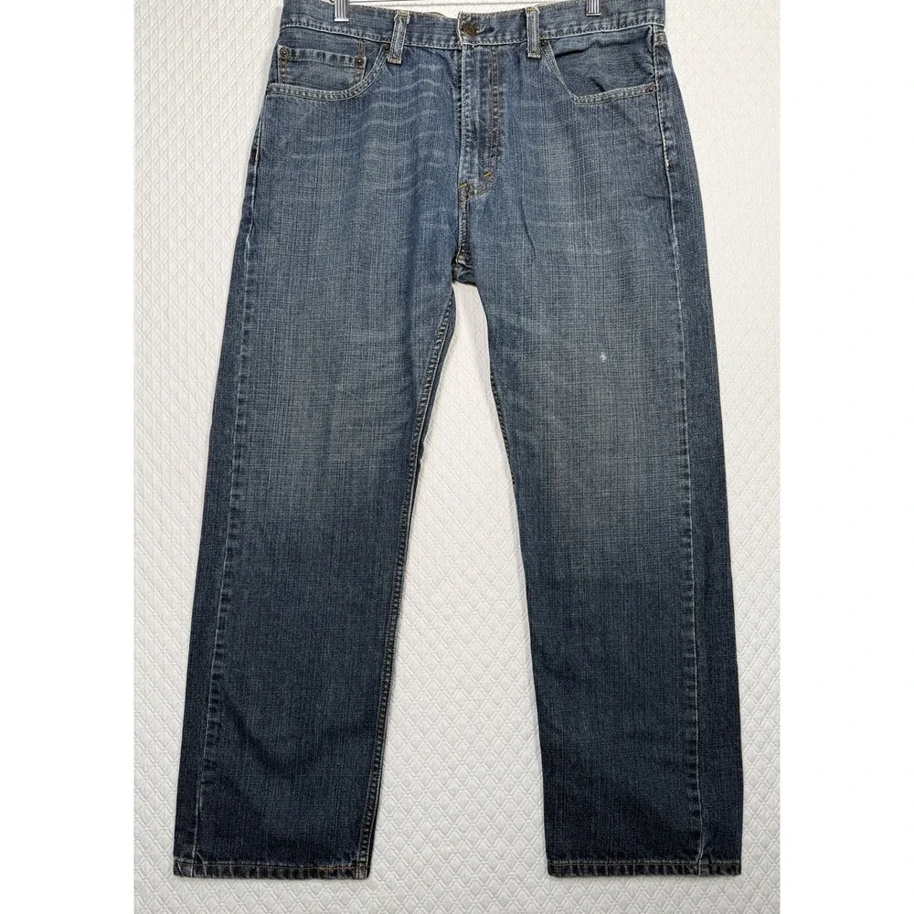 Levi's 505 Jeans Mens 36x29 Regular Fit Straight Leg Blue Denim‎ Distressed